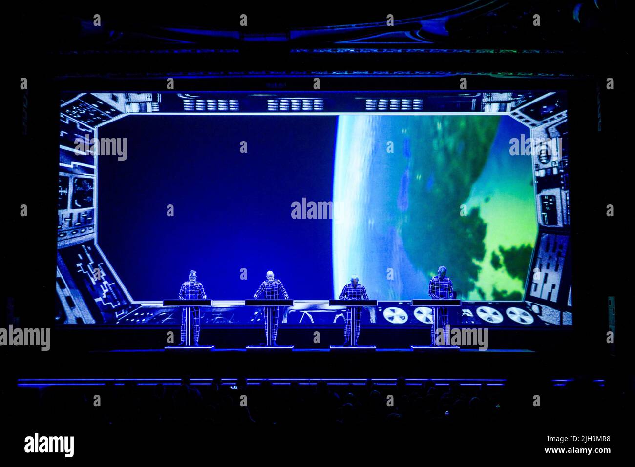 Electronic music pioneers Kraftwerk perform live on stage at Arlene