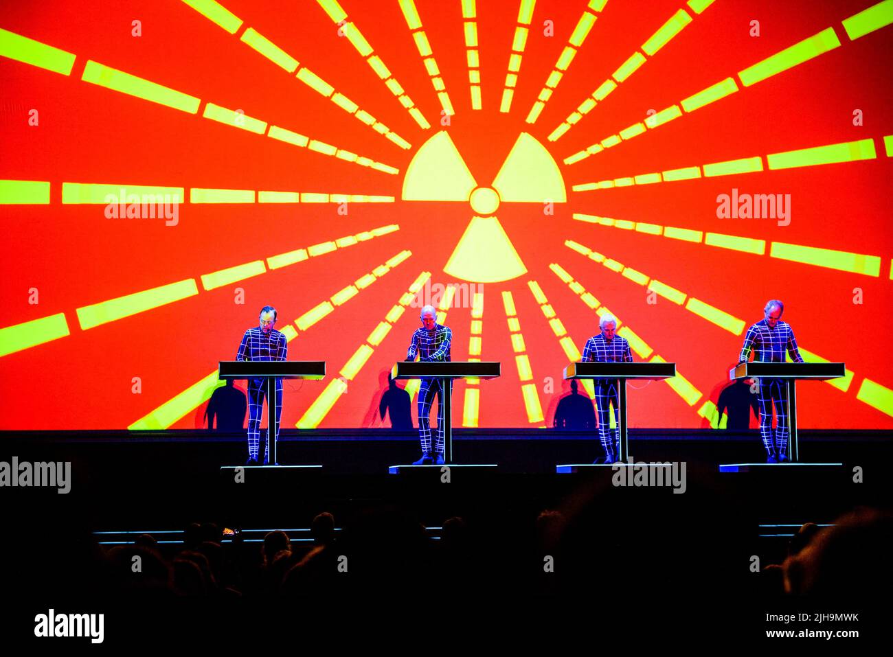 Electronic music pioneers Kraftwerk perform live on stage at Arlene
