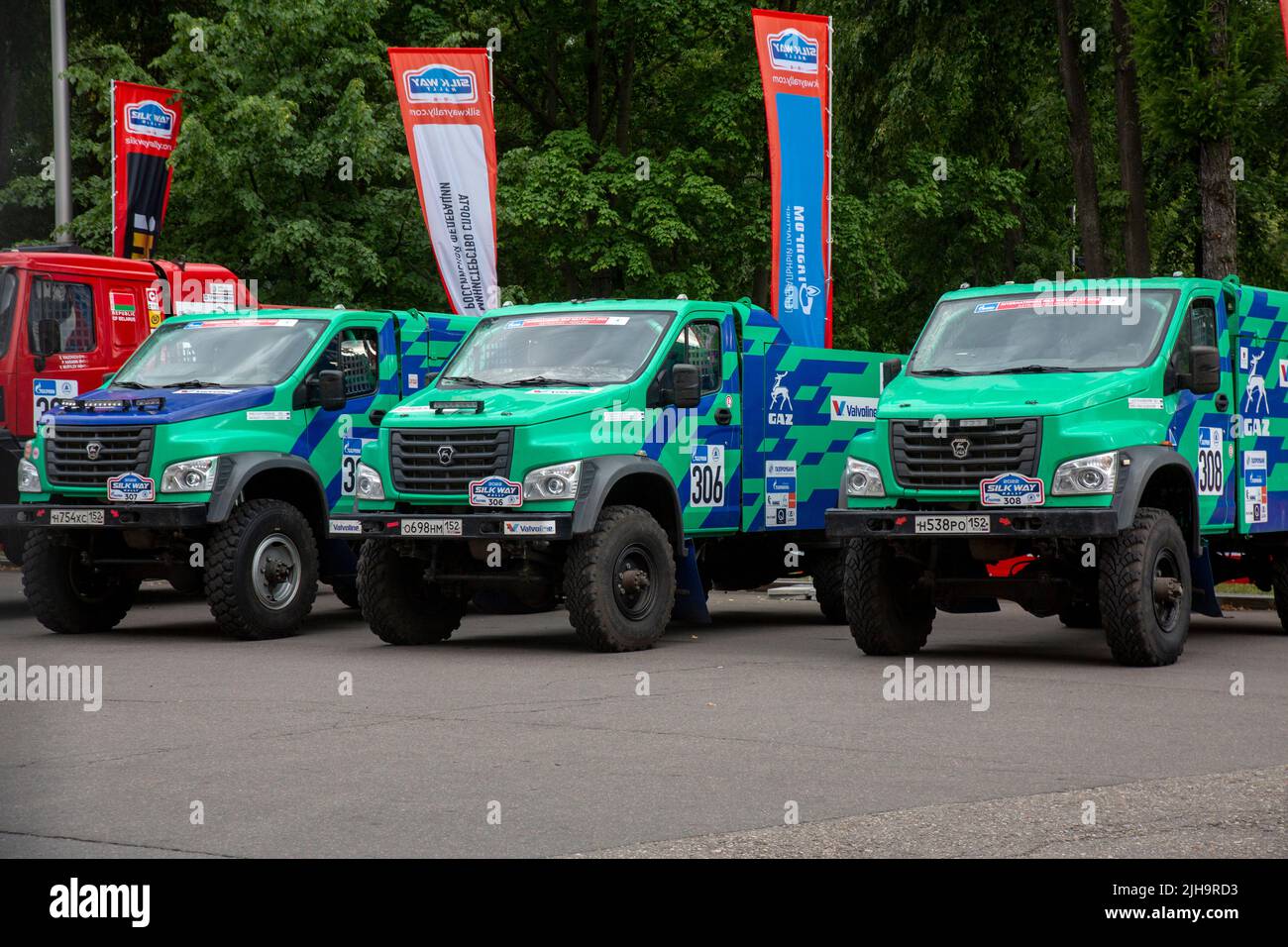 Moscow, Russia. 16th of July, 2022. Car teams take part of an award ceremony after the finish of the Silk Way Rally, a rally raid from Astrakhan to Moscow, at Moscow’s Luzhniki sports complex, Russia. Nikolay Vinokurov/Alamy Live News Stock Photo
