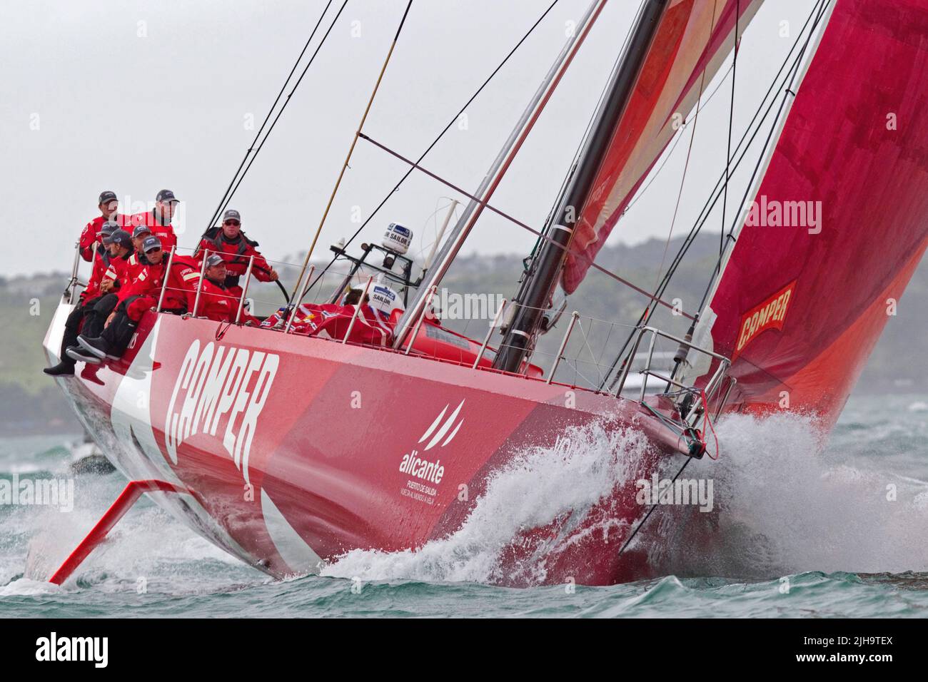 Camper with Emirates Team New Zealand the harbour for leg 5 to Itajai, Brazil as part of the Volvo Ocean Race, Auckland, New Zealand, Sunday, March 18 Stock Photo