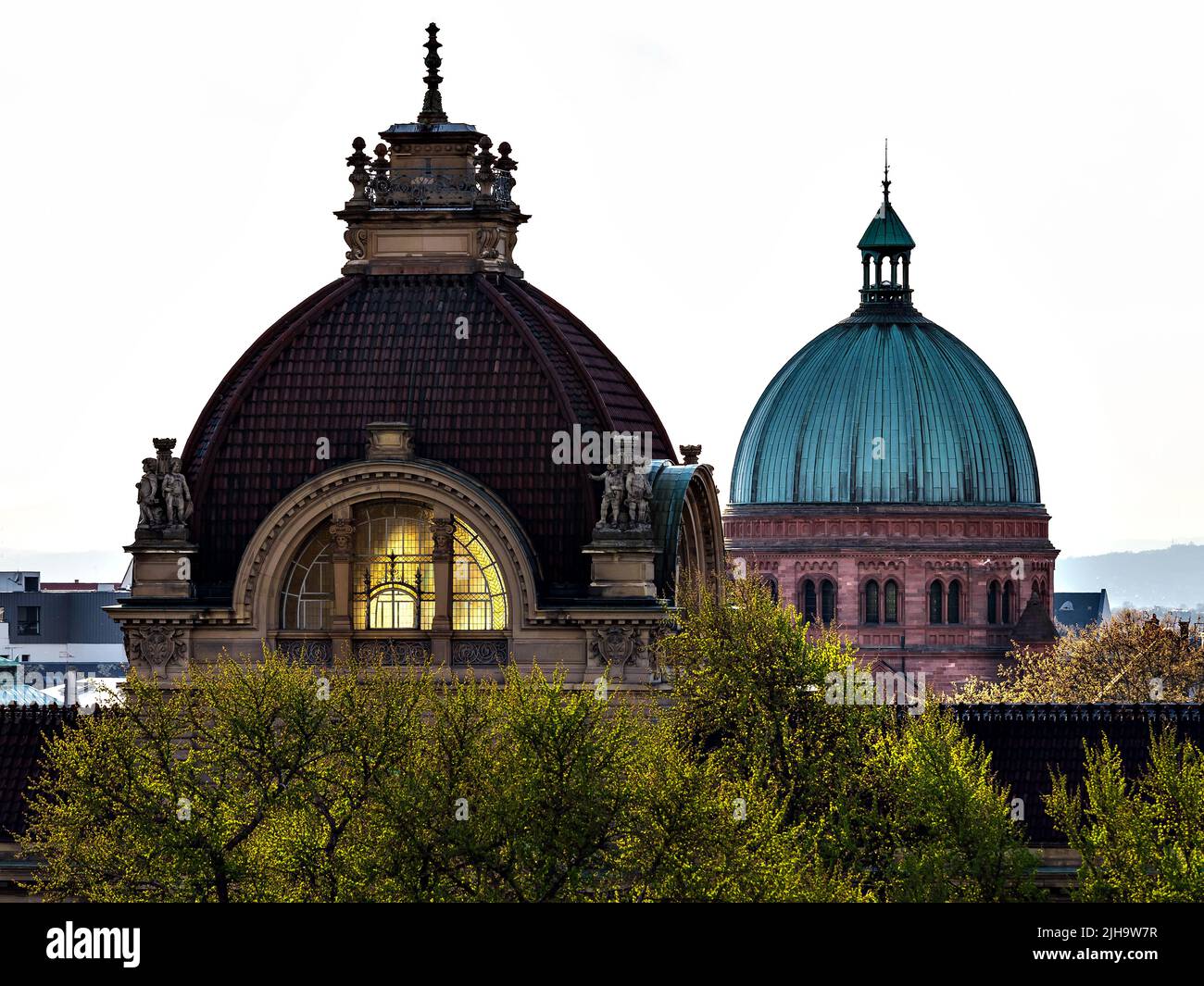 Roofs of the city of Strasbourg. Library building. St Paul's Cathedral