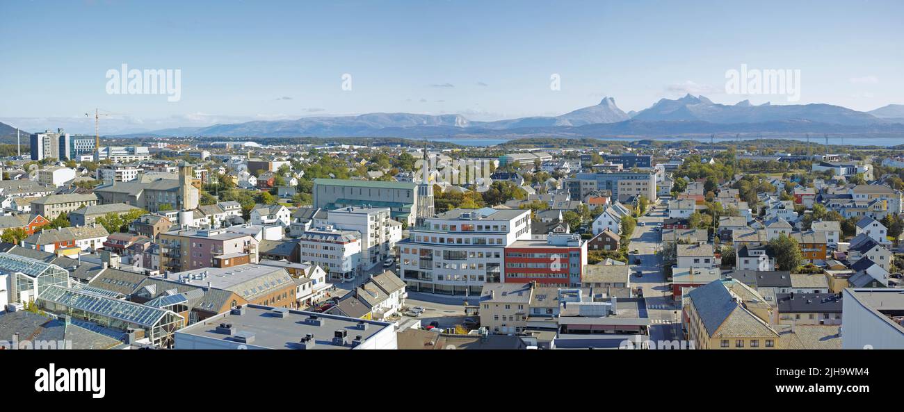 Scenic landscape of the city of Bodo in Nordland, Norway with lush