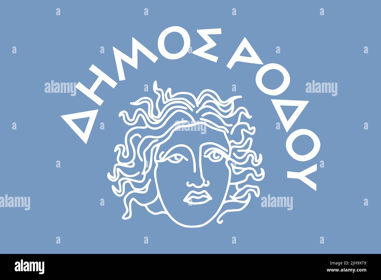 Top view of flag Rhodes Island Greece. Greek travel and patriot concept