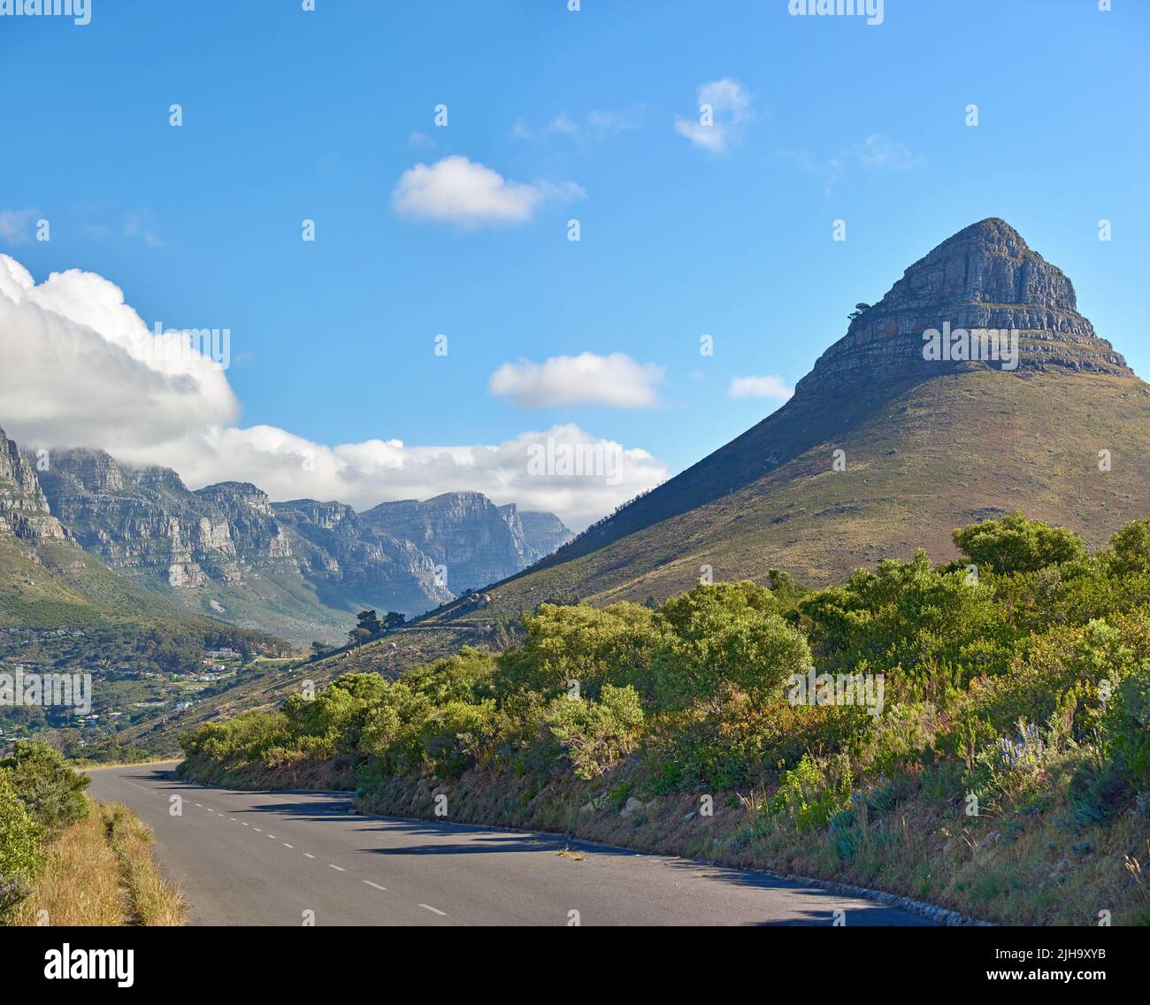 Landscape view of Lions Head mountain and the Twelve Apostles with blue