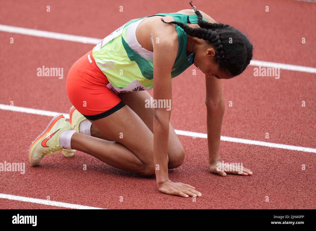 Eugene, USA. 16th July, 2022. Letesenbet Gidey of Ethiopia celebrates