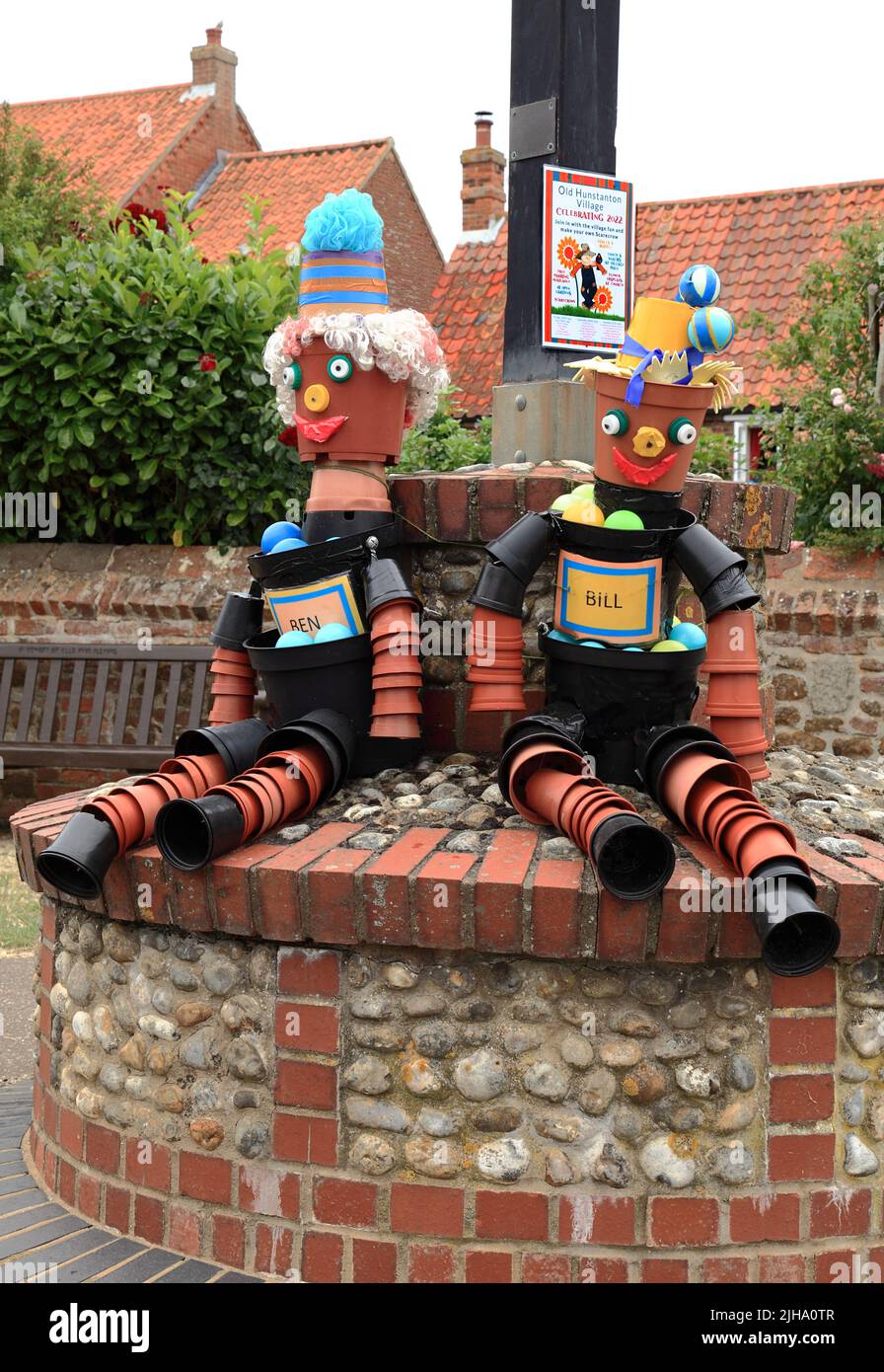 Bill and Ben, Flowerpot Men, Festival decoration, models, puppets, Old Hunstanton Village , Norfolk, England Stock Photo