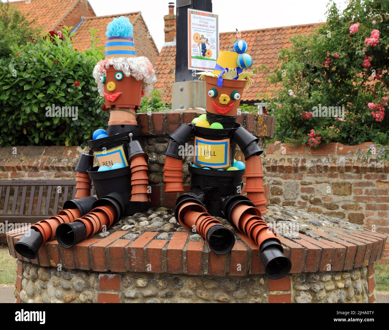 Bill and Ben, Flowerpot Men, Festival decoration, models, puppets, Old Hunstanton Village , Norfolk, England Stock Photo