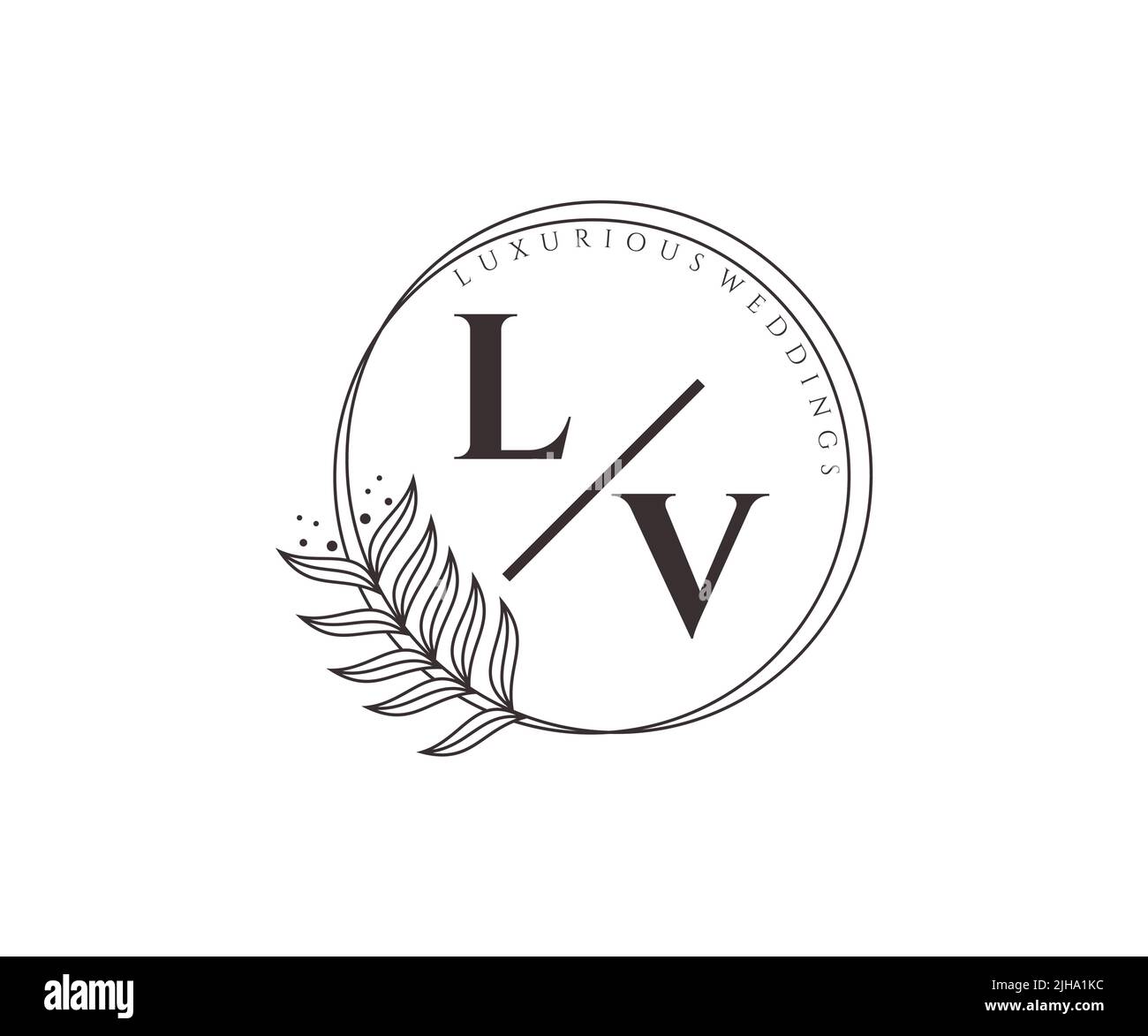 LV Initial Letter Luxury calligraphic feminine floral hand drawn