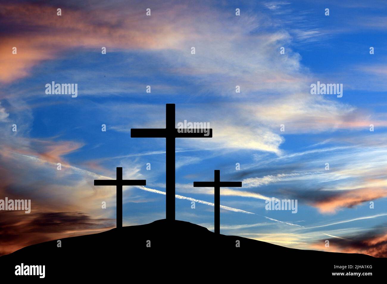 Three Crosses In Front Of Modern Church Stock Photo, Picture and Royalty  Free Image. Image 4845994.