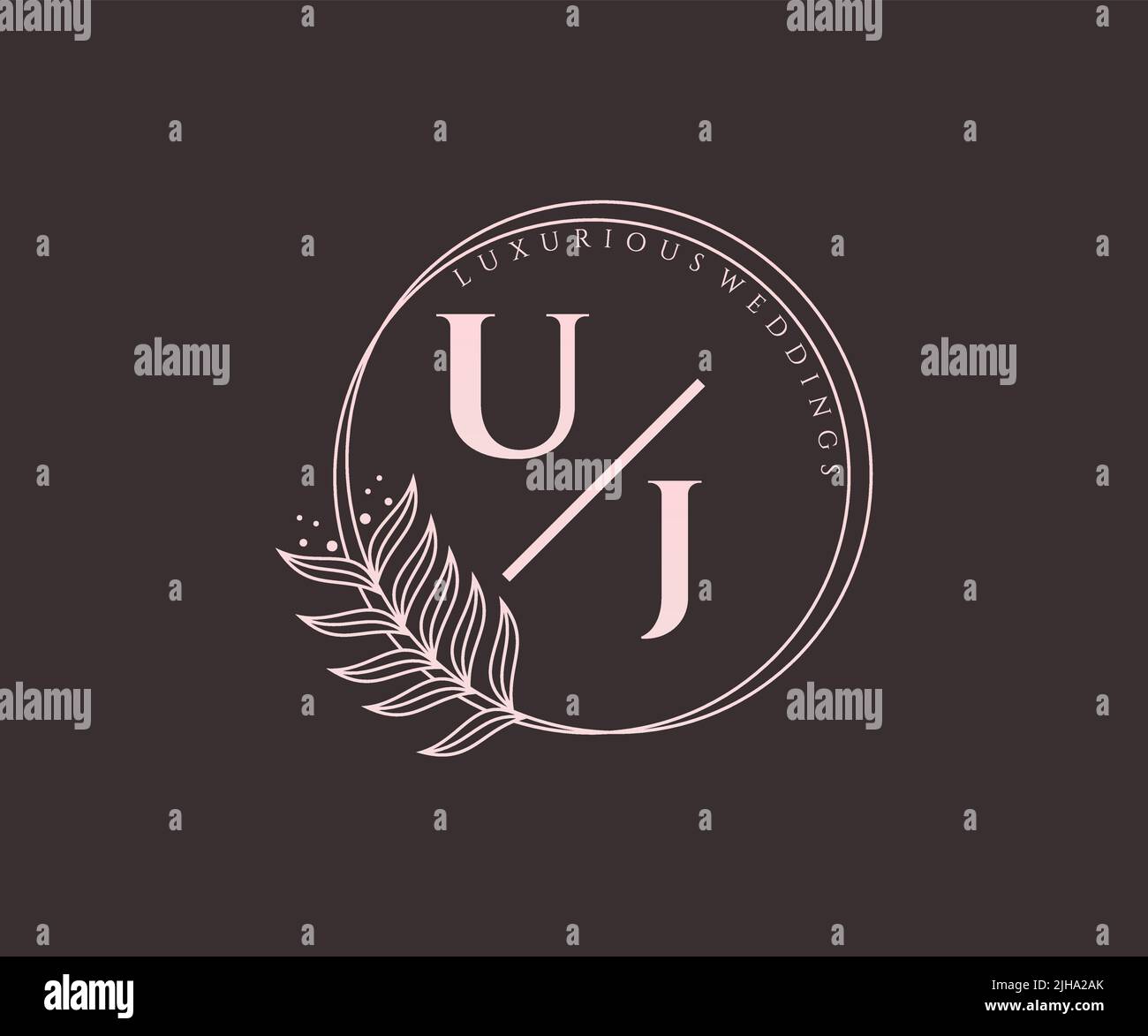 UJ Initials letter Wedding monogram logos template, hand drawn modern minimalistic and floral templates for Invitation cards, Save the Date, elegant Stock Vector