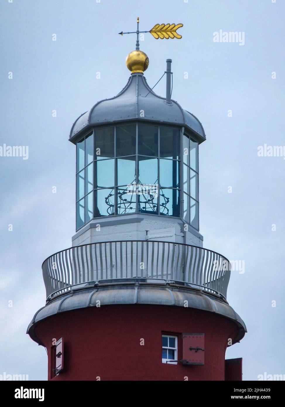 The cupola and lantern room atop Smeaton's Tower Lighthouse in Plymouth, Devon, England, UK