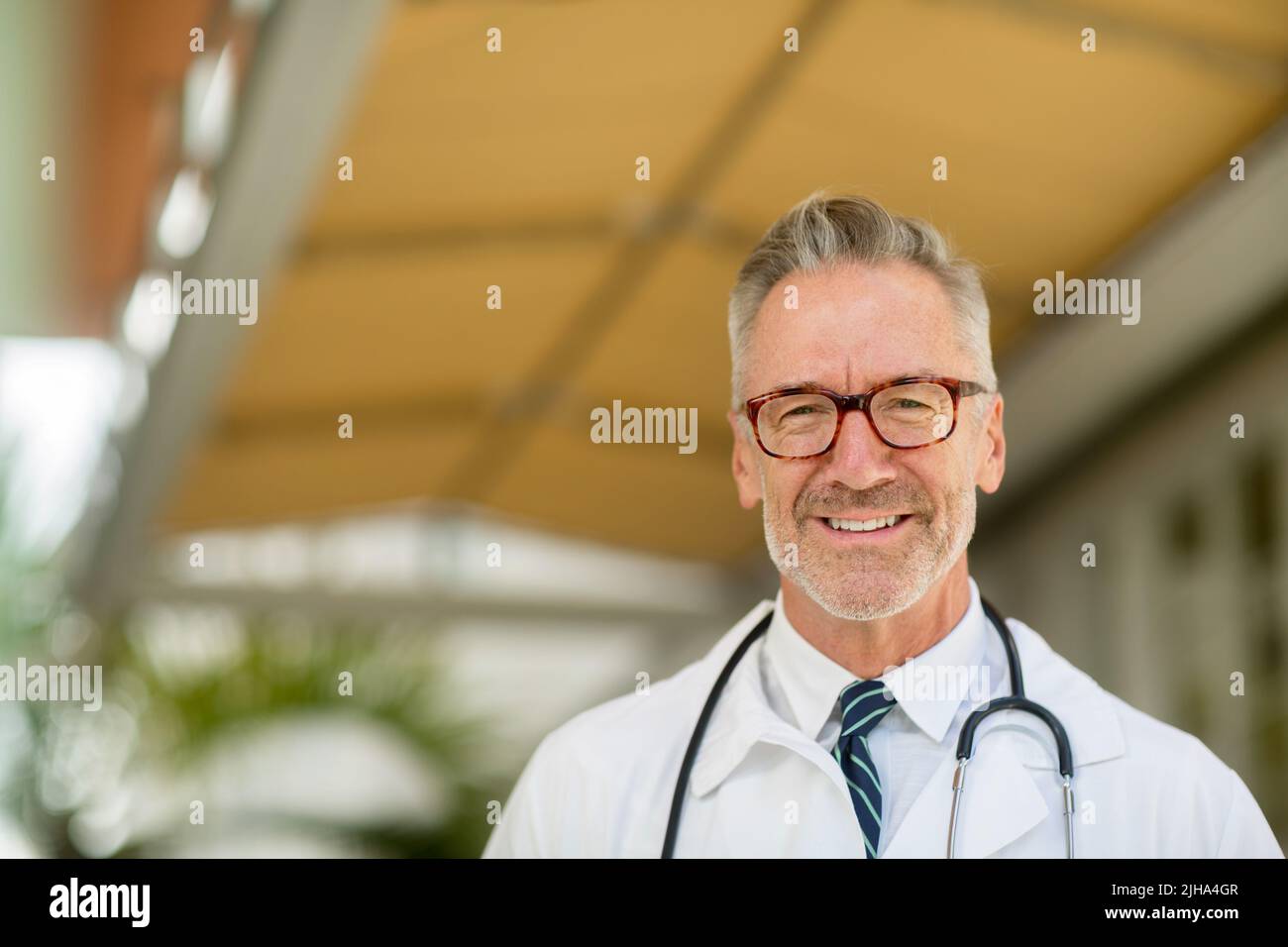 Mature healthcare provider at his medical office. Stock Photo