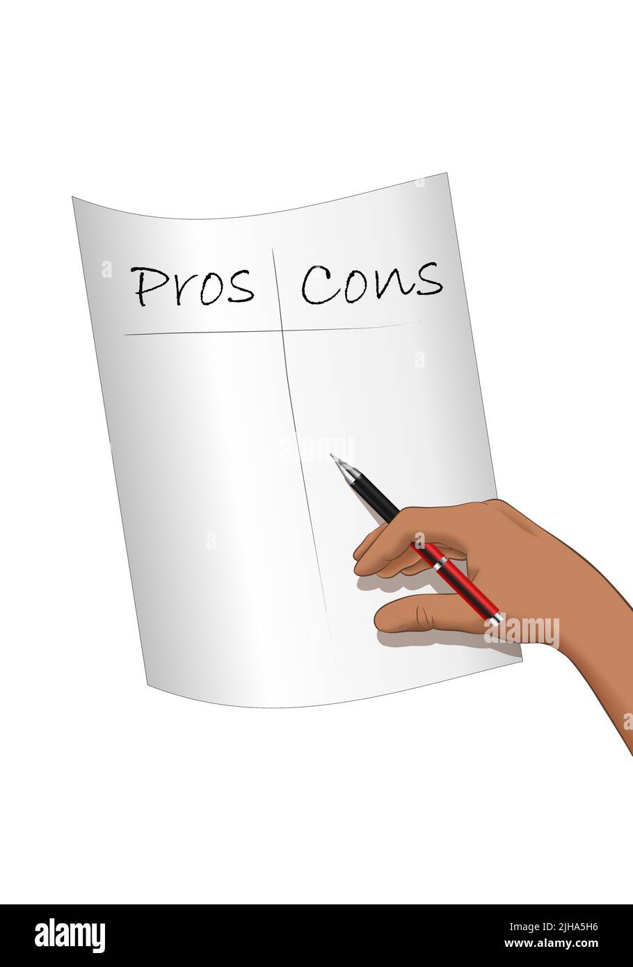 illustration of a paper with pros and cons column on isolated white