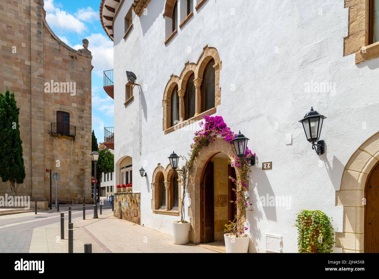 The picturesque streets and alleys in the Costa Brava seaside town of Tossa de Mar, Spain, along the Mediterranean Sea. Stock Photo