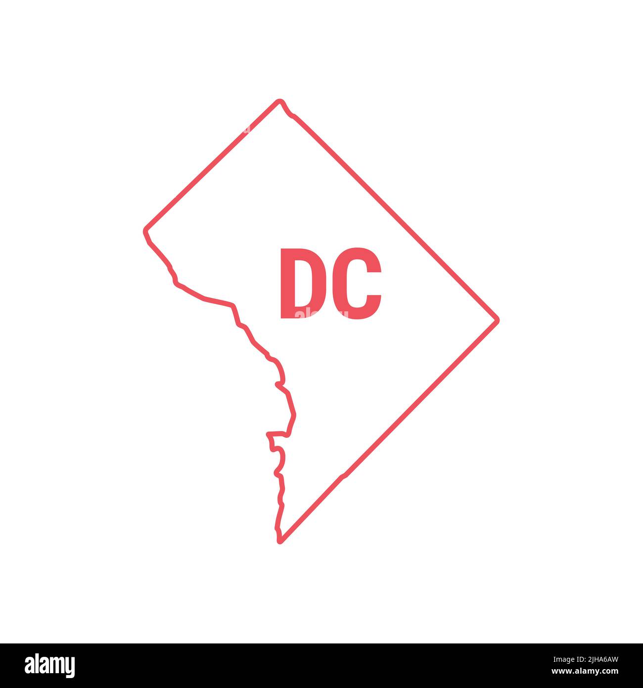 District of Columbia or Washington DC map red outline border. illustration isolated on white. Two-letter state abbreviation. Stock Photo