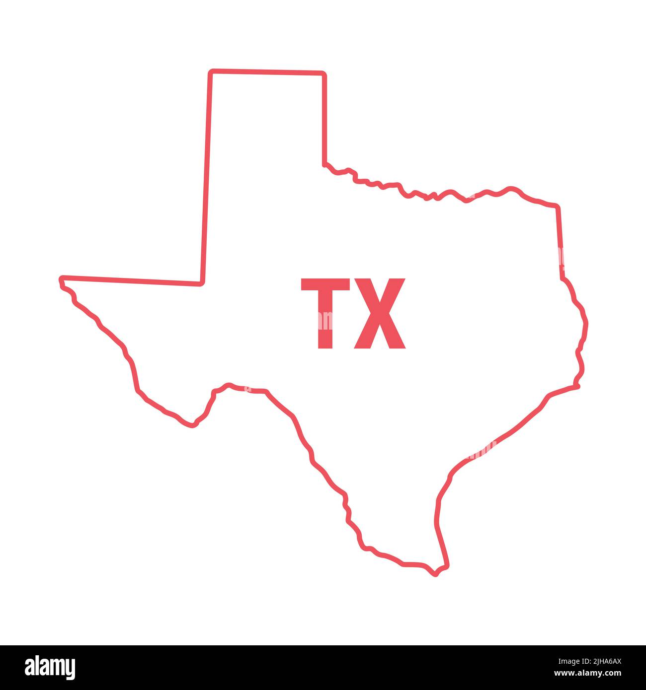 Texas US state map red outline border. illustration isolated on white