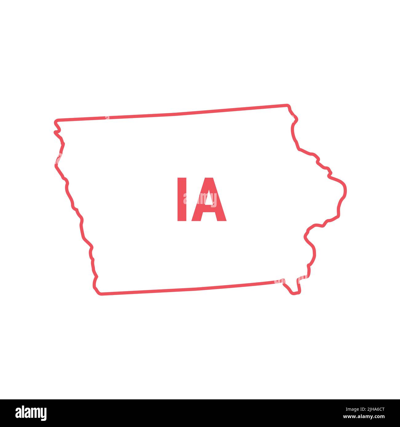 Iowa US state map red outline border. illustration isolated on white. Two-letter state abbreviation. Stock Photo