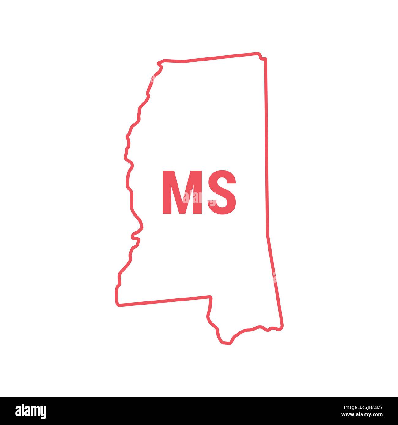 Mississippi us state map red outline border illustration isolated on