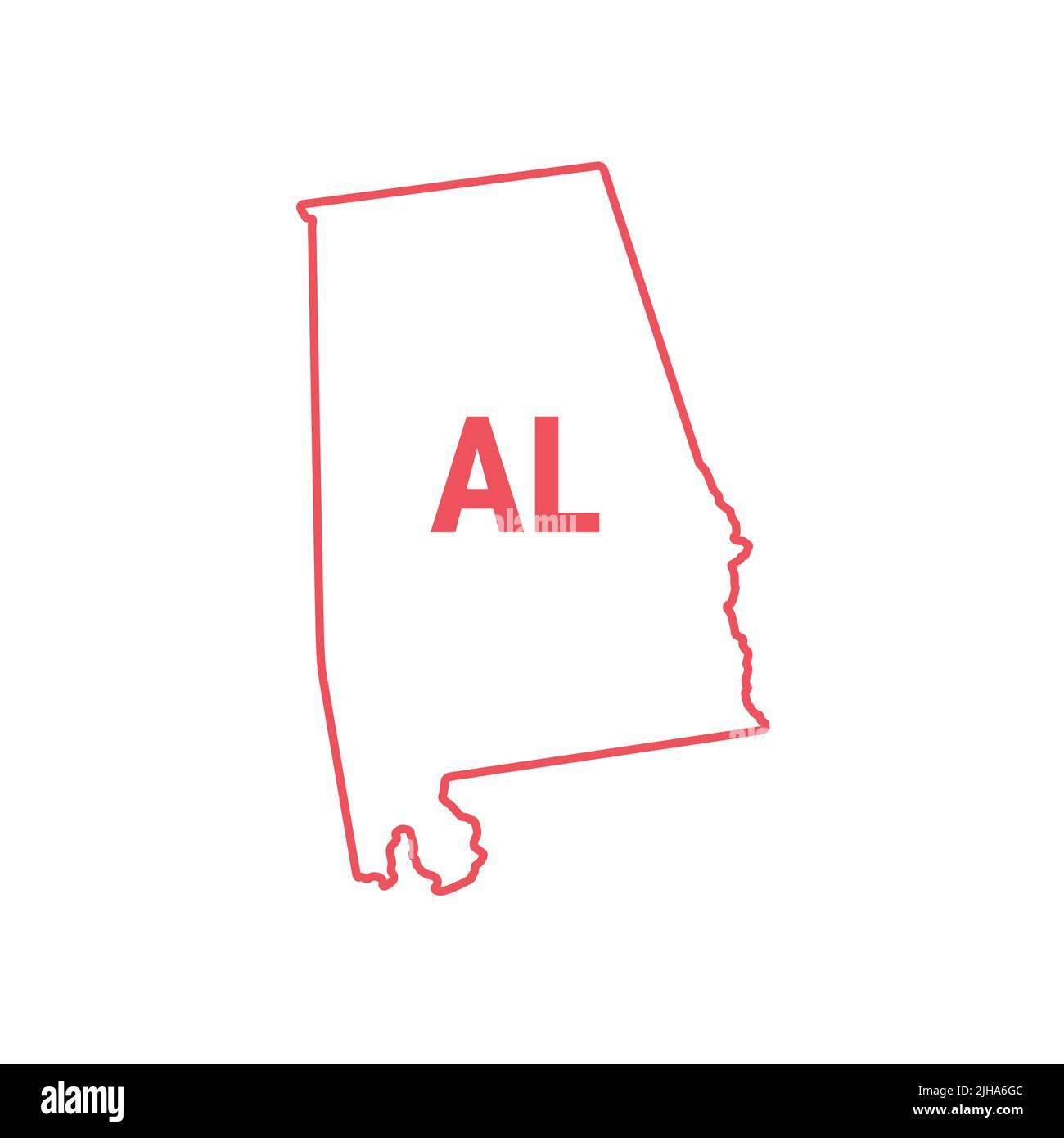 Alabama US state map red outline border. illustration isolated on white