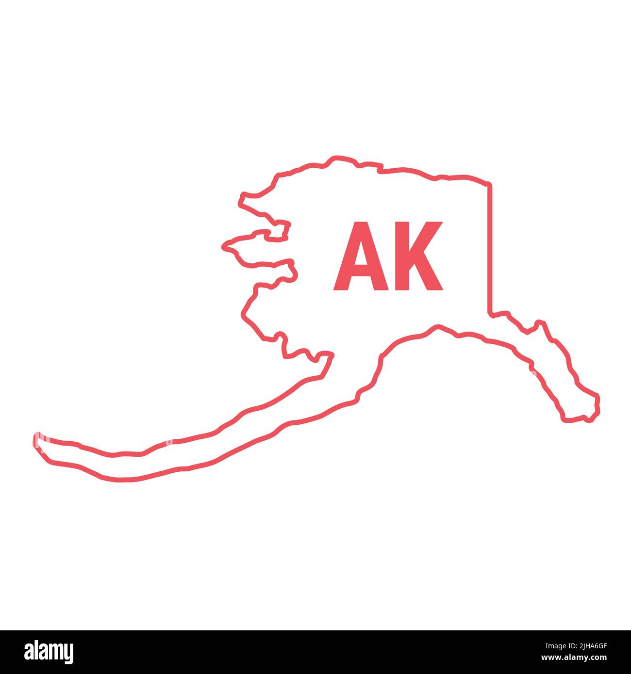 Alaska Us State Map Red Outline Border Illustration Isolated On White Two Letter State 5590