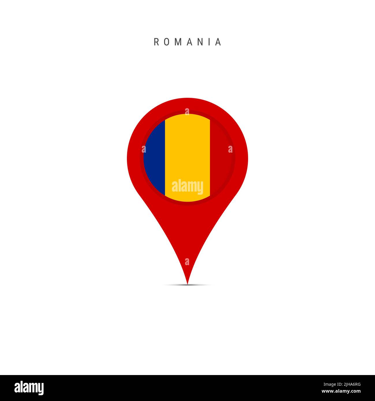 Teardrop map marker with flag of Romania. Romanian flag inserted in the  location map pin. illustration isolated on light grey background Stock  Photo - Alamy