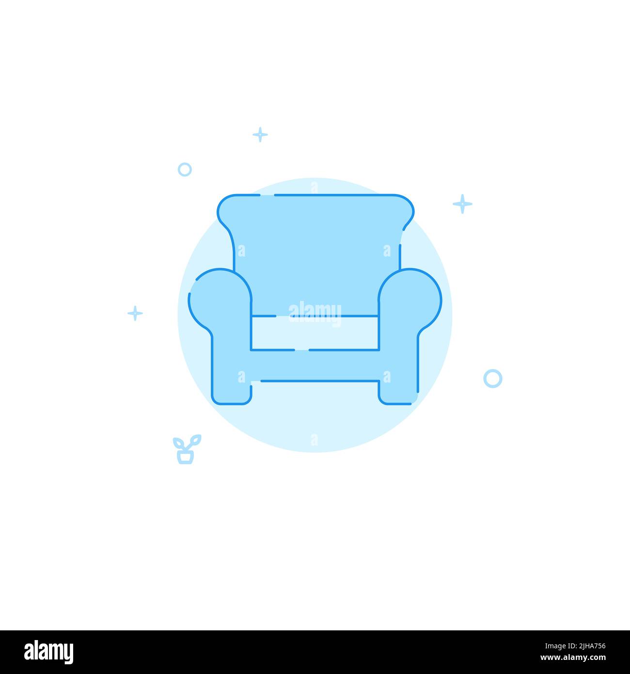 Easy chair icon. Flat illustration. Filled line style. Blue monochrome design. Stock Photo