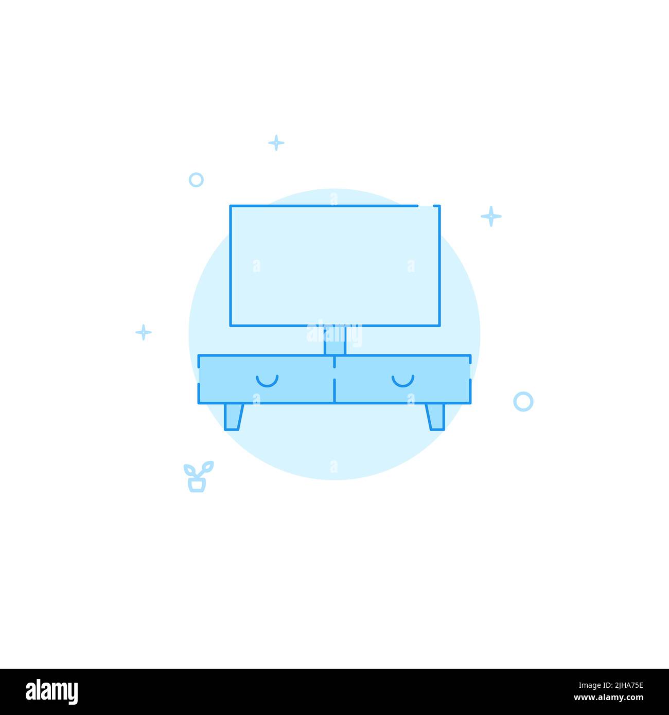 TV TV stand icon. Flat illustration. Filled line style. Blue monochrome design Stock