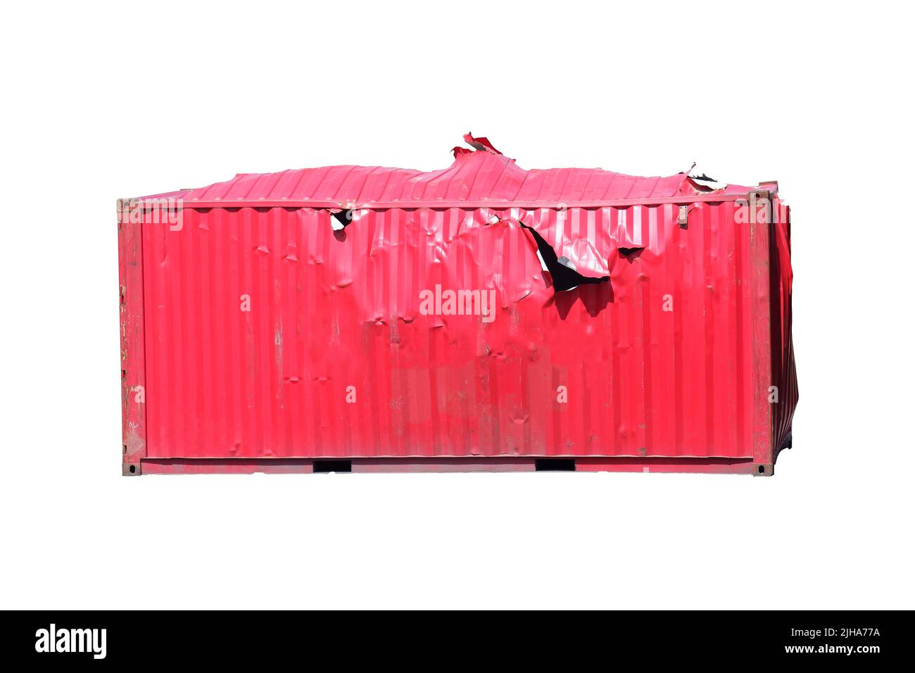 Container damaged from packing cut to white background for ease of use