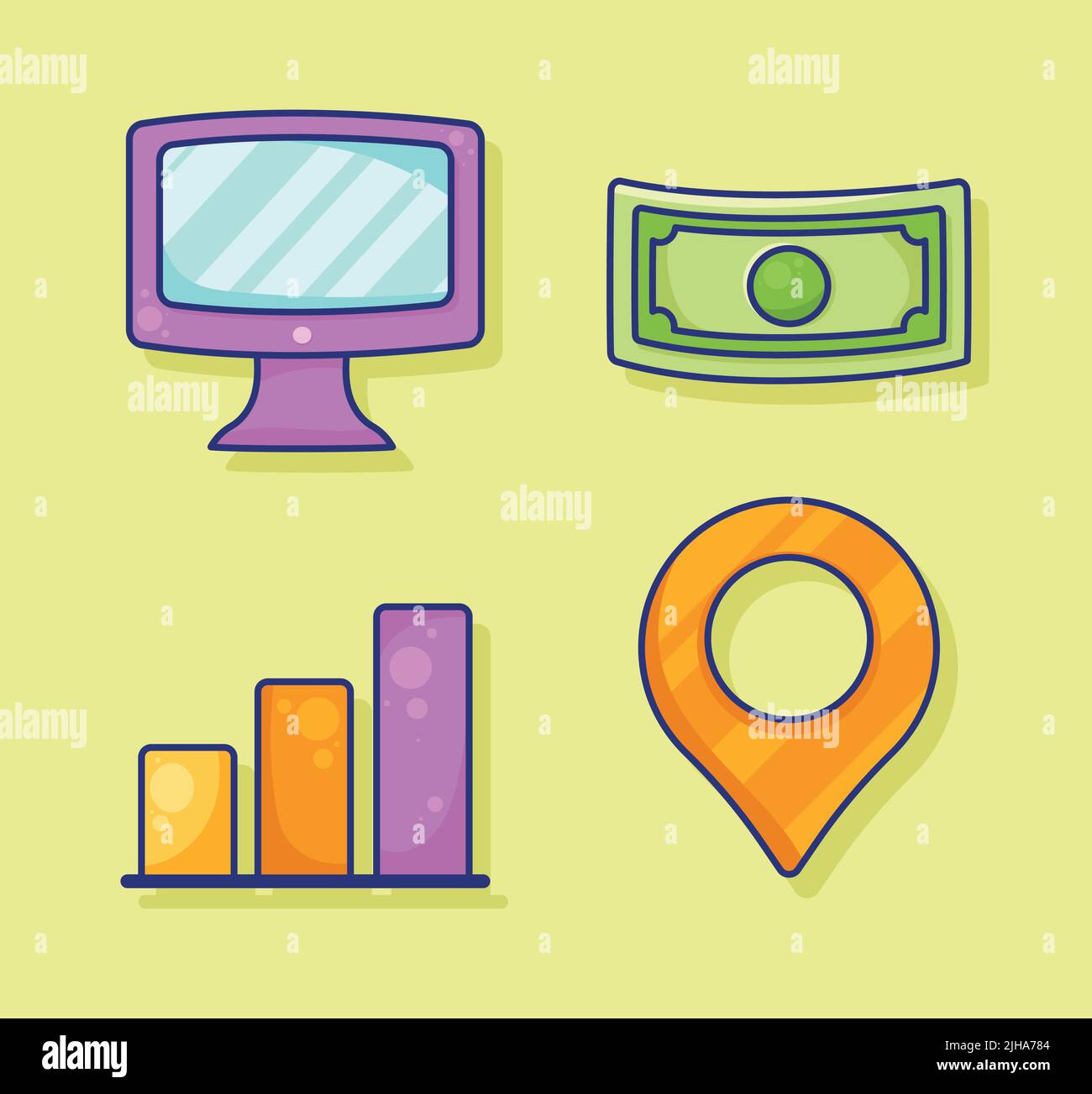 maketing business set four items Stock Vector