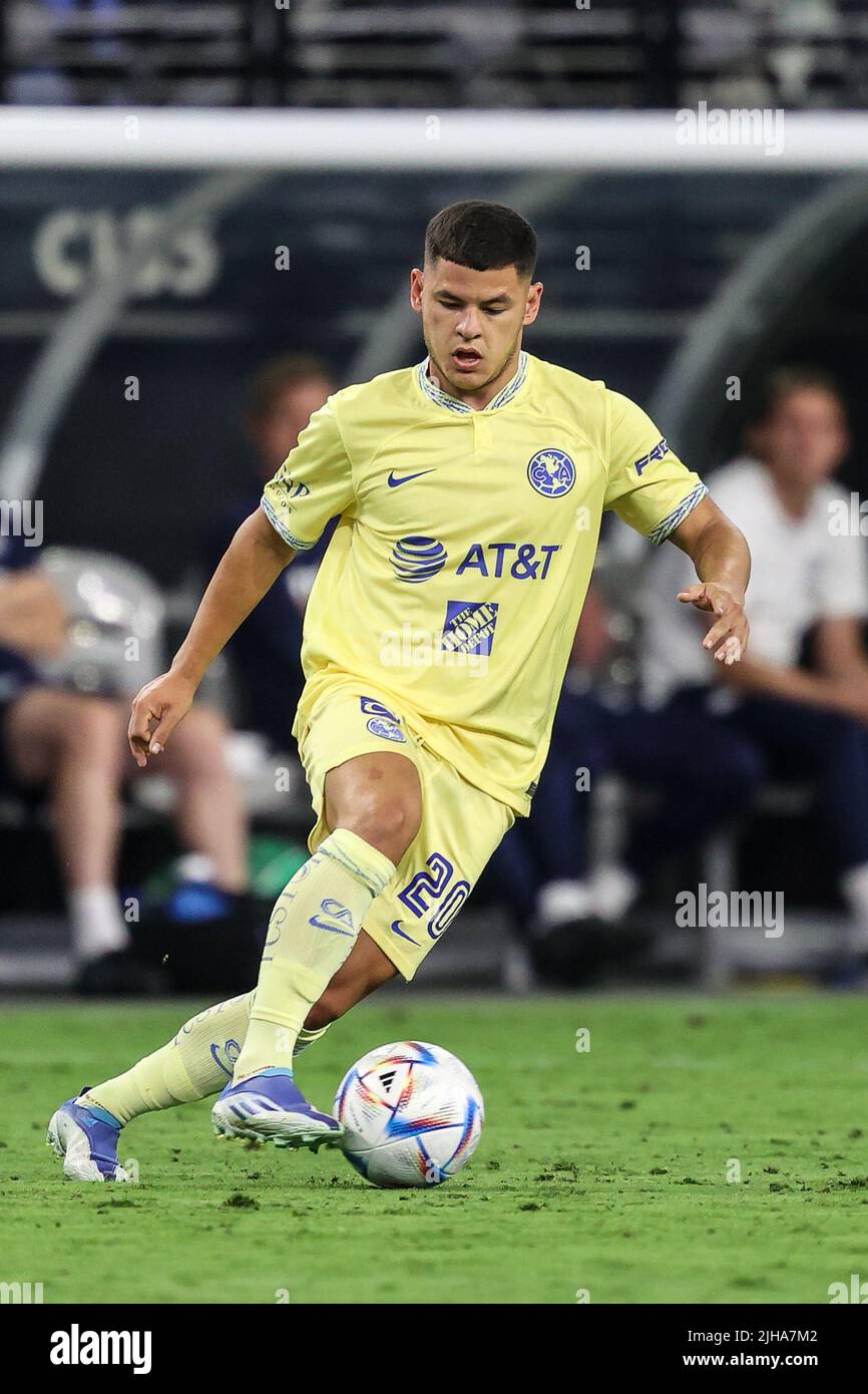 July 16, 2022: America midfielder Richard Sanchez (20) in action during the  FC Clash of Nations 2022 soccer match featuring Chelsea FC vs Club America  at Allegiant Stadium in Las Vegas, NV.