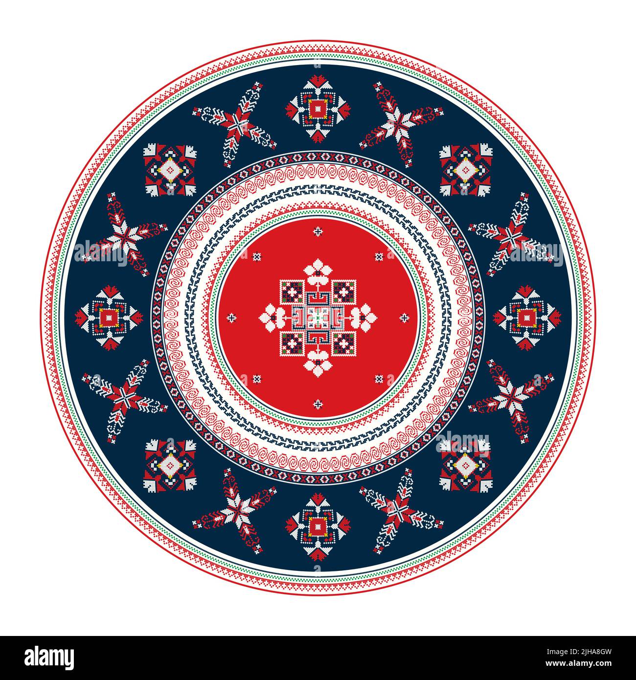 Ukrainian embroidery round symbol, vector graphic over white background