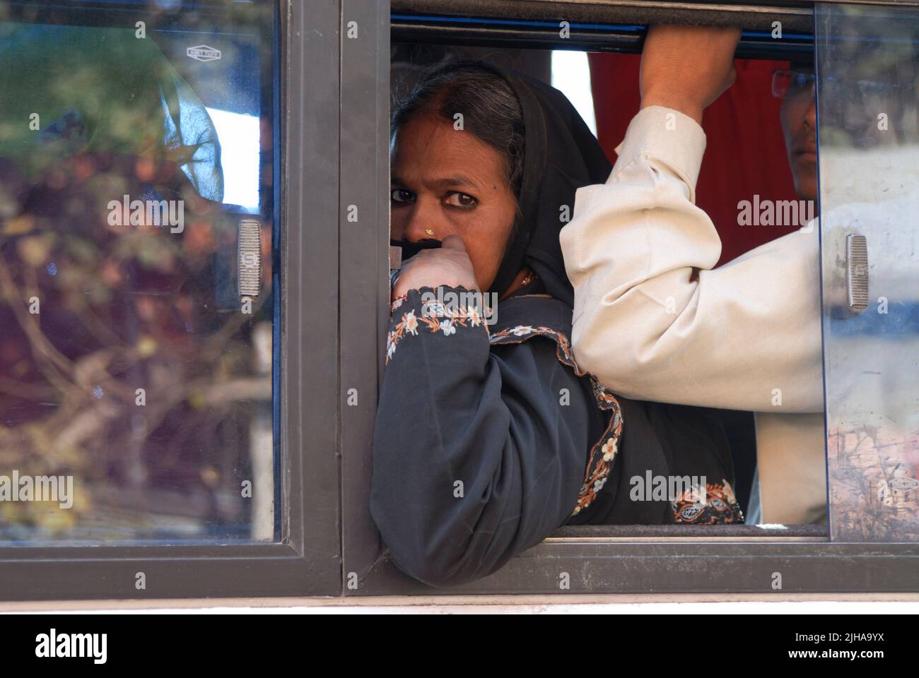 Jaipur, woman in a public bus, India Stock Photo