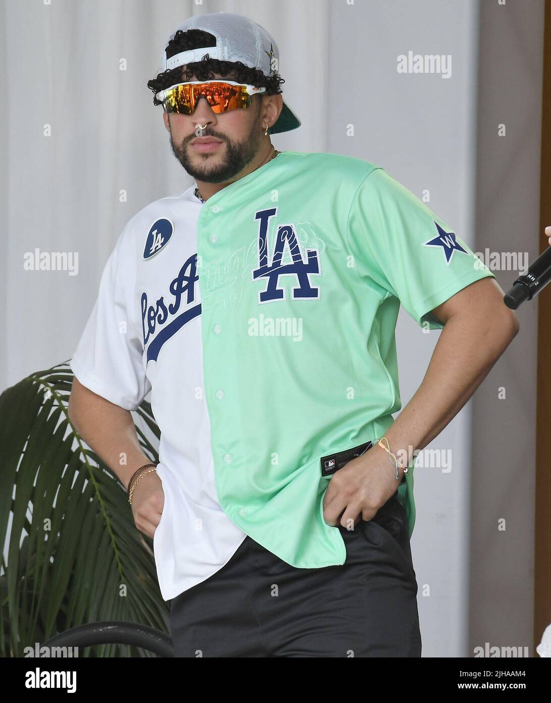 Los Angeles, USA. 16th July, 2022. Bad Bunny at the 2022 MLB All-Star  Celebrity Softball Game Media Availability held at the 76 Station - Dodger  Stadium Parking Lot in Los Angeles, CA