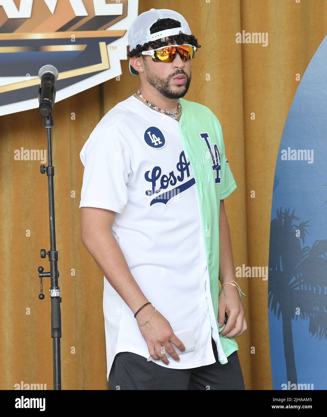 Bad Bunny at the 2022 MLB All-Star Celebrity Softball Game Media  Availability held at the 76 Station - Dodger Stadium Parking Lot in Los  Angeles, CA on Saturday, ?July 16, 2022. (Photo