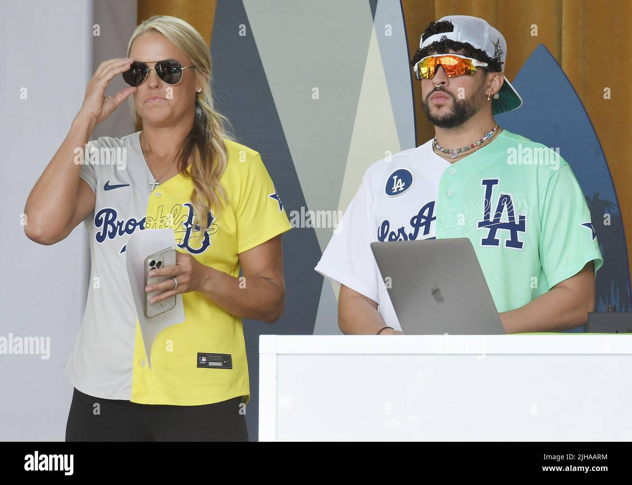 Los Angeles, USA. 16th July, 2022. Bad Bunny at the 2022 MLB All-Star  Celebrity Softball Game Media Availability held at the 76 Station - Dodger  Stadium Parking Lot in Los Angeles, CA
