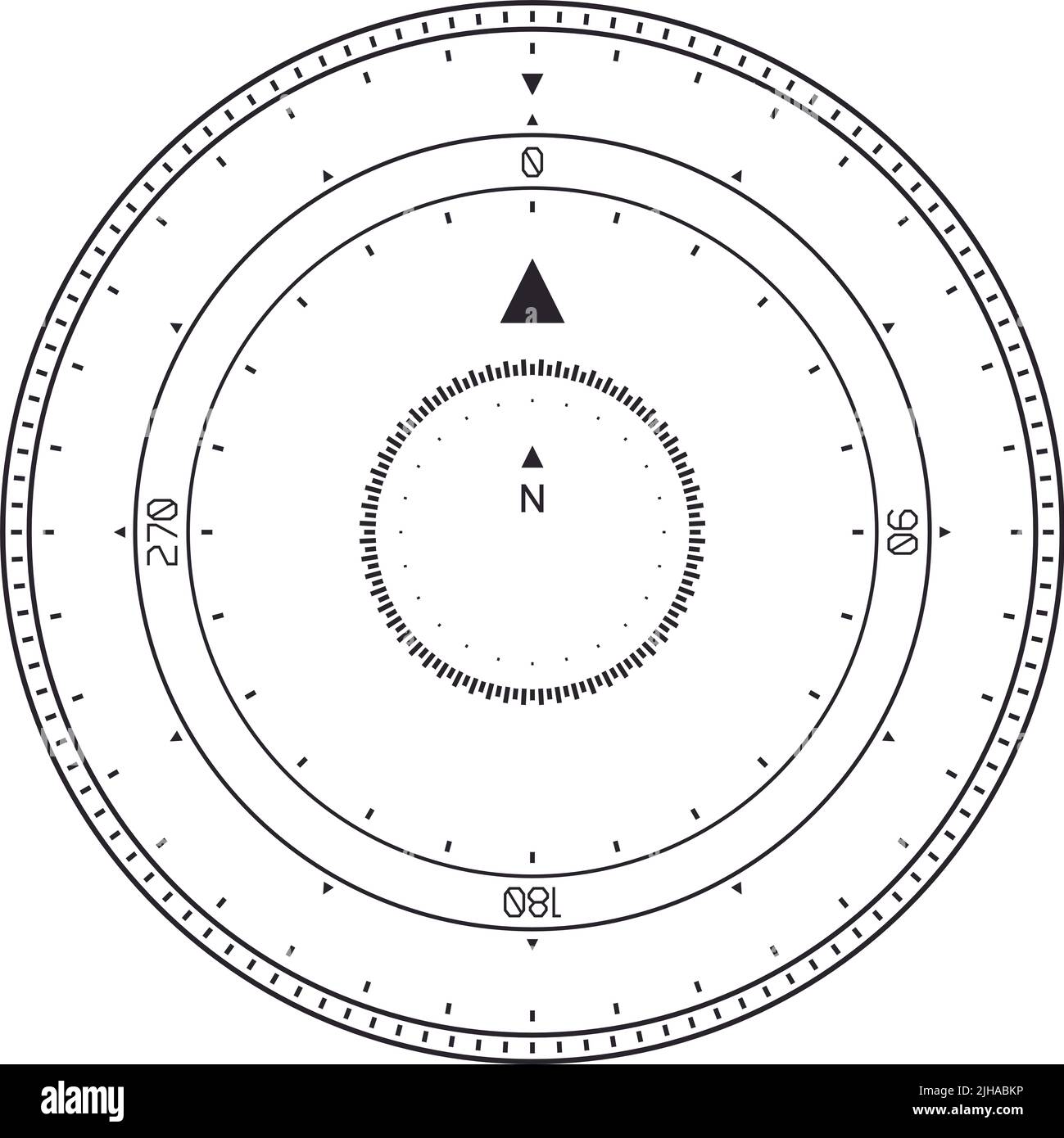 An illustration of a rotary dial, compass or a speedometer against the white background Stock