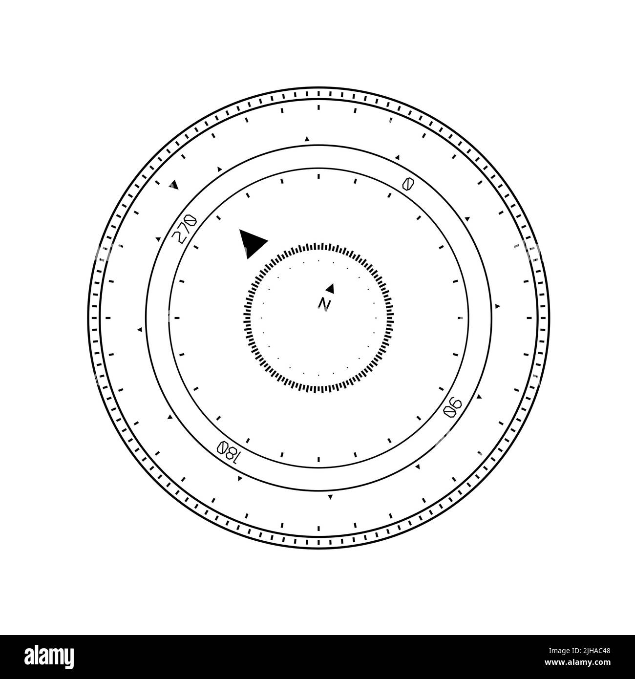 An illustration of a rotary dial, compass or a speedometer against the white background Stock