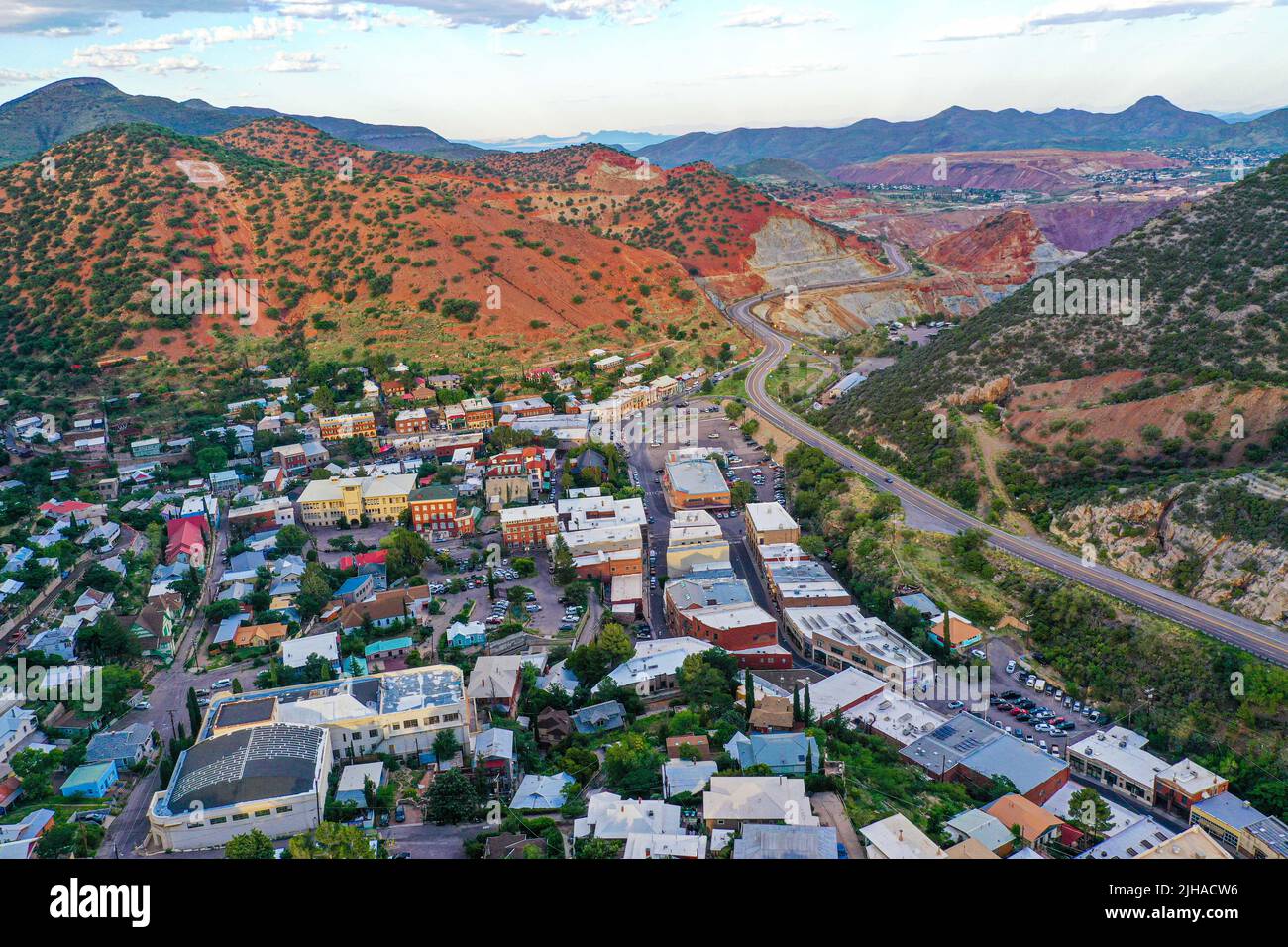 Bisbee, aerial view of Bisbee city in Arizona United States. Old West town that arose from the