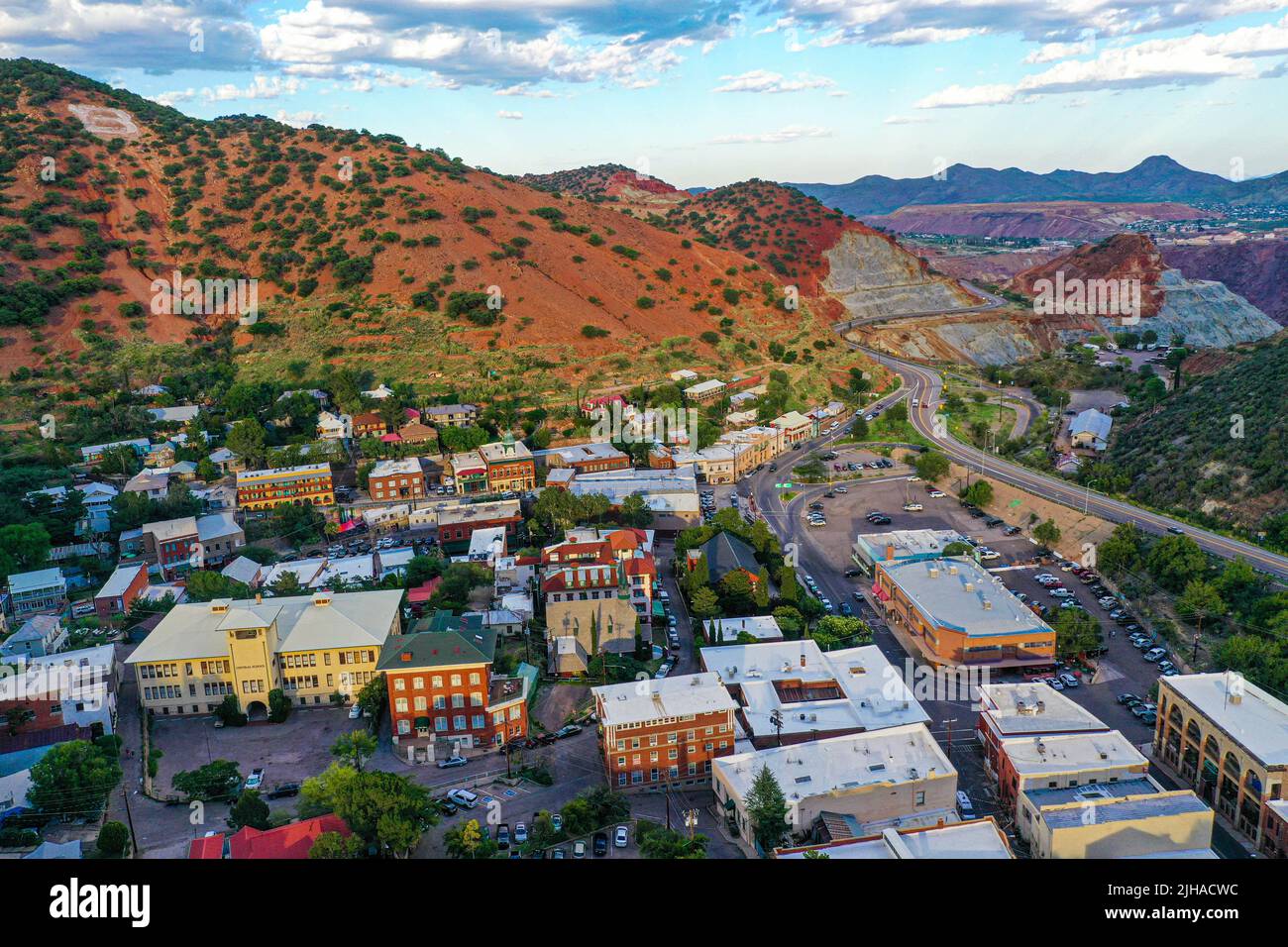 Bisbee, aerial view of Bisbee city in Arizona United States. Old West town that arose from the
