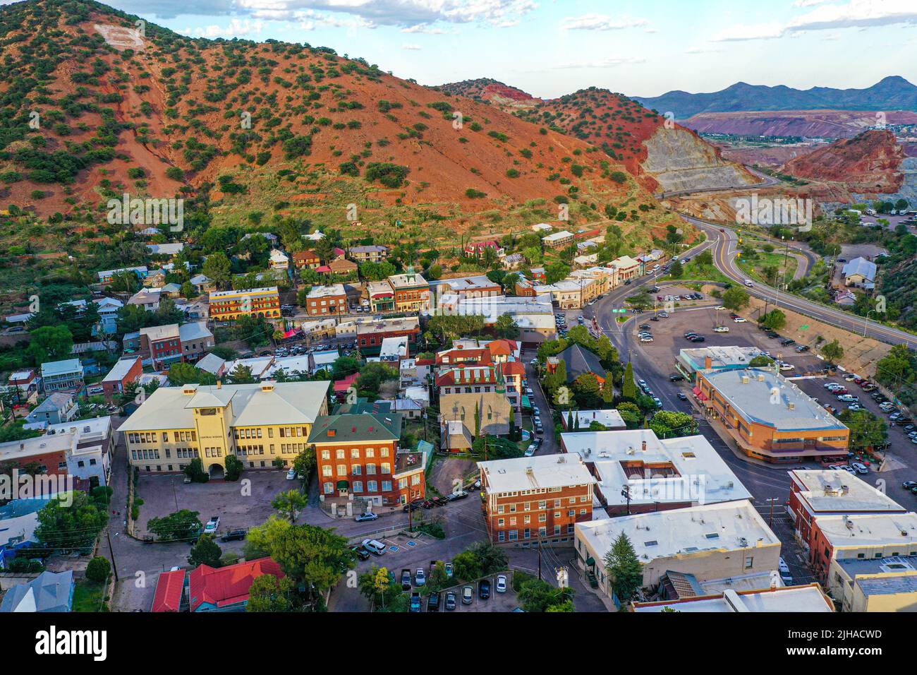 Bisbee, aerial view of Bisbee city in Arizona United States. Old West town that arose from the