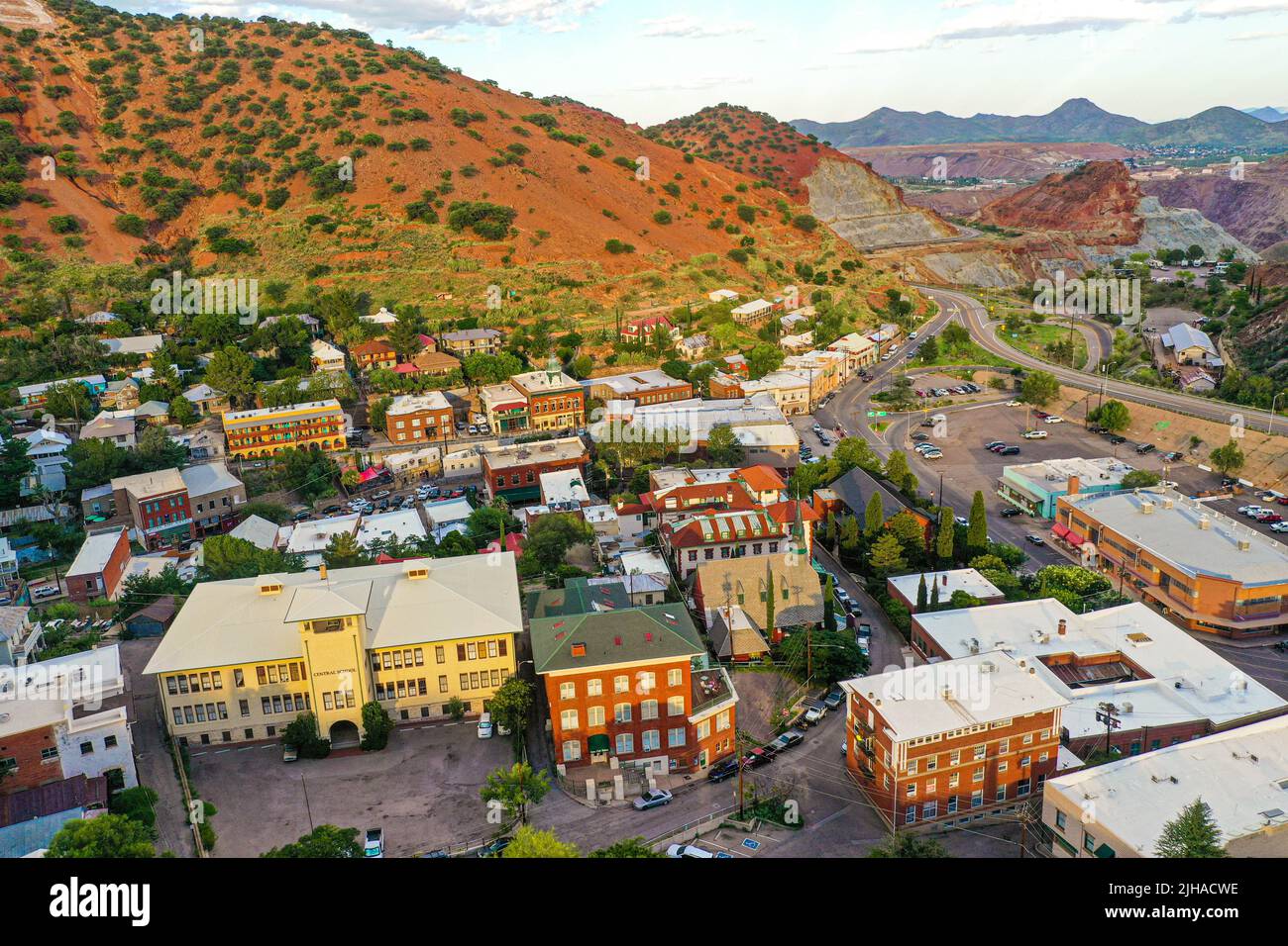 Bisbee, aerial view of Bisbee city in Arizona United States. Old West town that arose from the
