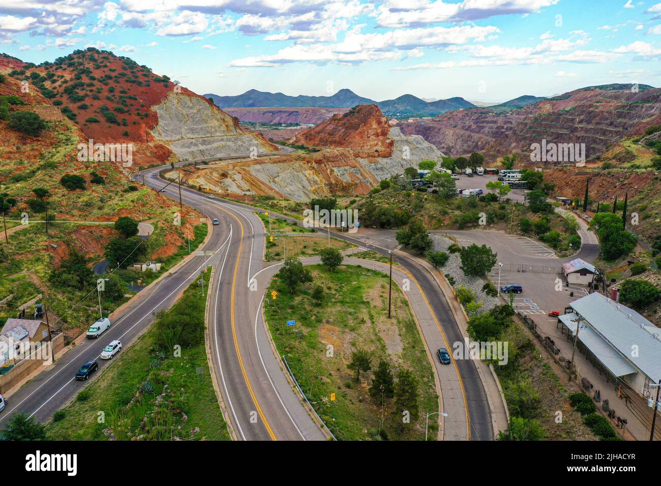 Bisbee, aerial view of Bisbee city in Arizona United States. Old West town that arose from the