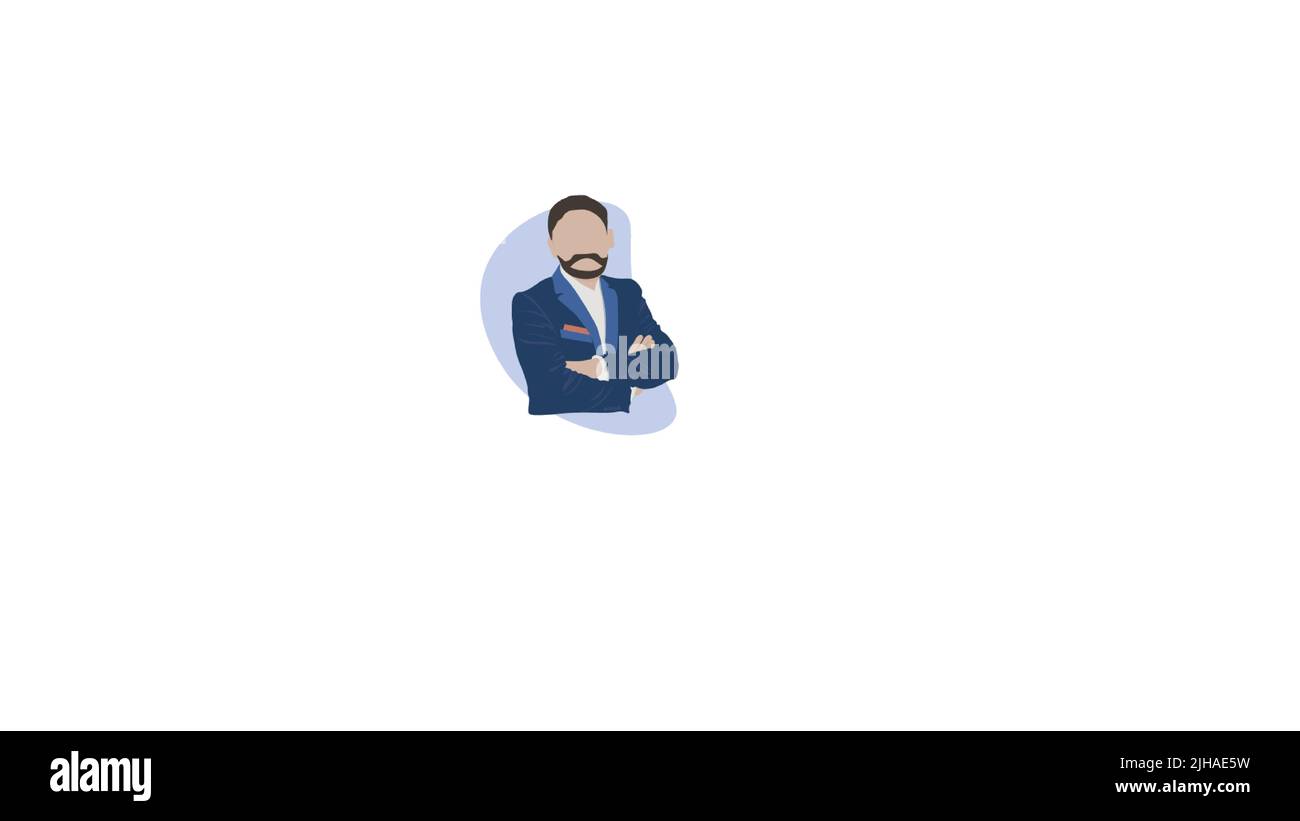 A faceless character portrait with suit against the blue shape and ...