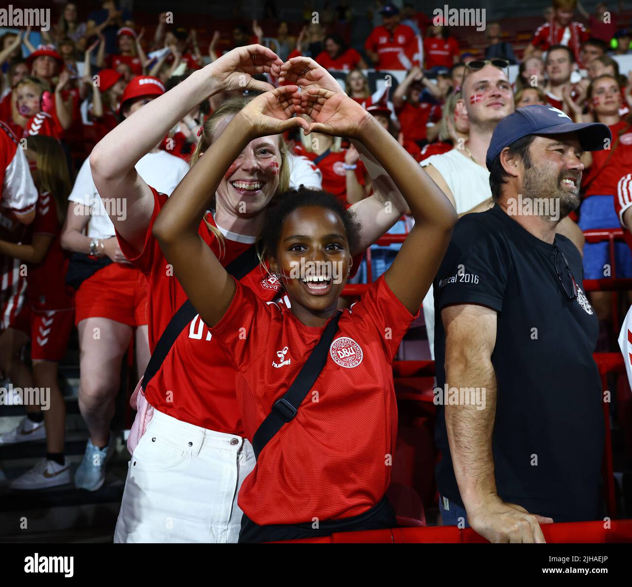 London, UK. 16th July, 2022. Danish fans during the UEFA Women's European Championship 2022 match at Brentford Community Stadium, London. Picture credit should read: David Klein/Sportimage Credit: Sportimage/Alamy Live News Stock Photo