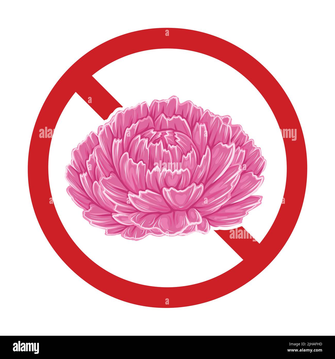 Vector peonies in the prohibition sign. Prohibition sign with pink lush
