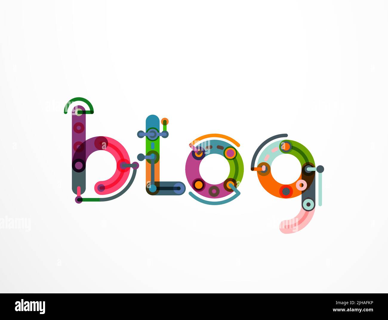 Blog word lettering banner, created with connected colorful lines. Mobile app, web design or business presentation element Stock Vector