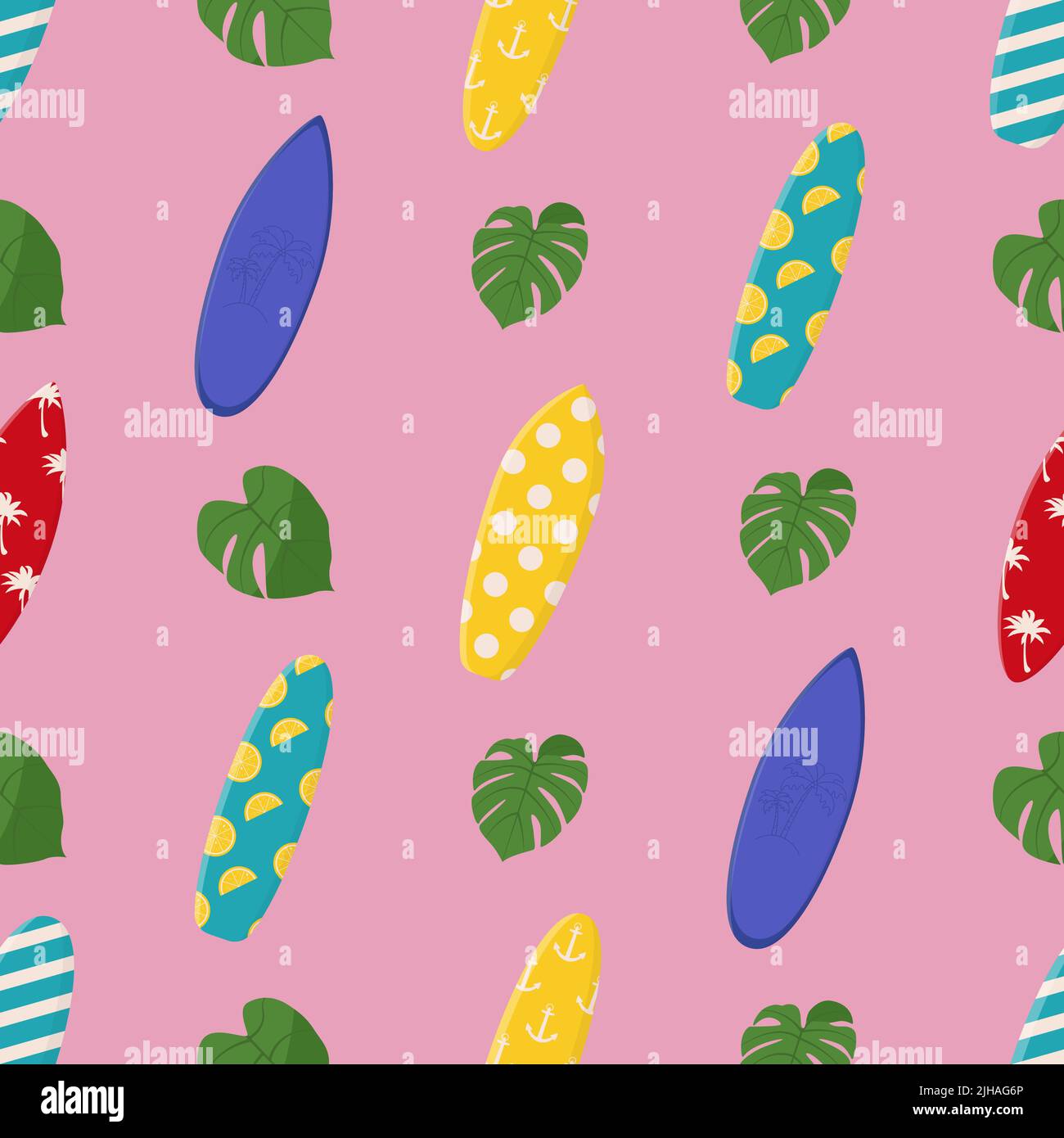Cartoon surfing boards with summer design seamless pattern. Summer ...