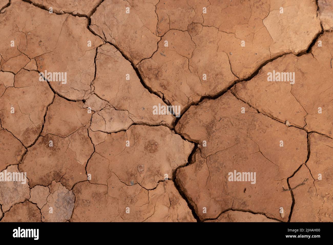 Dry ground in drought conditions with cracks Stock Photo