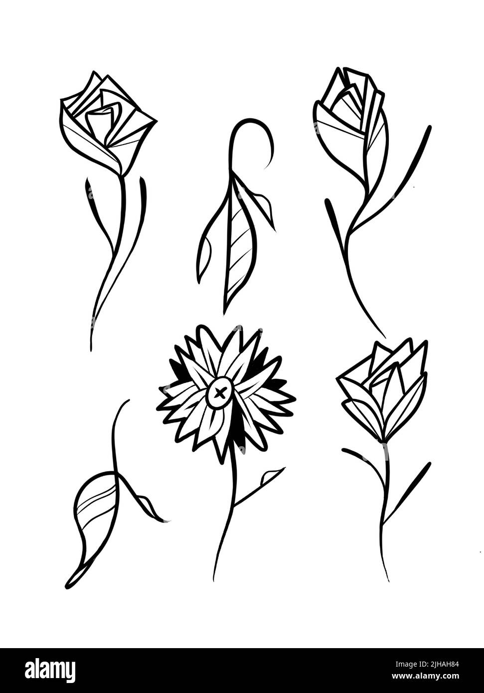 Minimal Floral Decorative Design. Bold Ink Tattoo Art Stock Photo - Alamy