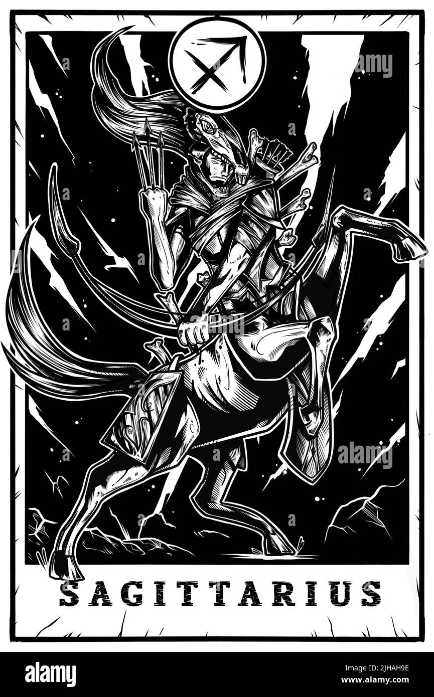 Sagittarius Zodiac Tarot Poster Art Print Illustration. Bold